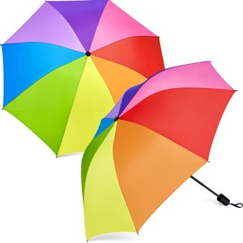 Amylove 2 Pieces 8 Rib Rainbow Umbrella Compact Tri Folded Umbrella Portable Kids Beach Umbrella Collapsible Pride Umbrella Rainbow Parasol Travel Umbrella