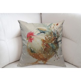 Mugod Popular Watercolor Rooster Cushion Cover Throw Pillow Covers Art Colorful Chicken Pillow Case for Men Women Decorative Home Sofa Chair Couch 45x45cm/18x18 Inch