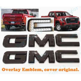 Auto GMC 2019-2025 GMC Sierra 1500 2500HD 3500HD Front & Rear Gloss Black OVERLAY Emblem