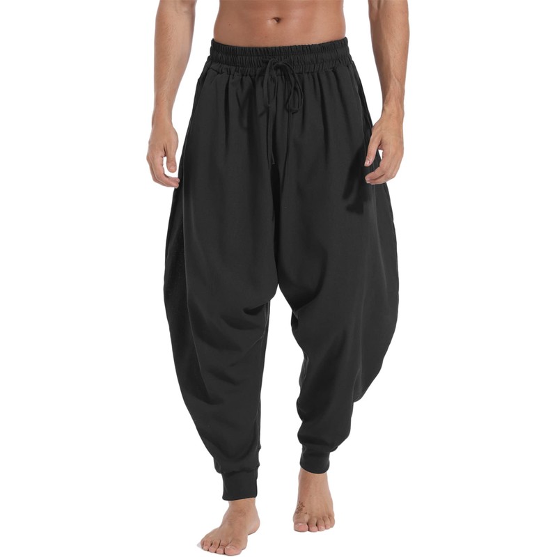 AITFINEISM Mens Elastic Waist Aladdin Harem Pants Loose Drop Crotch