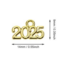 Tupalizy 100PCS Mini Alloy Year 2025 Charms Beads Graduation Decor for Tassel Necklace Pendant Bracelet Earrings Keychains Jewelry Findings Making Accessory DIY Crafting Wedding Supplies, 9x14mm (Gold)