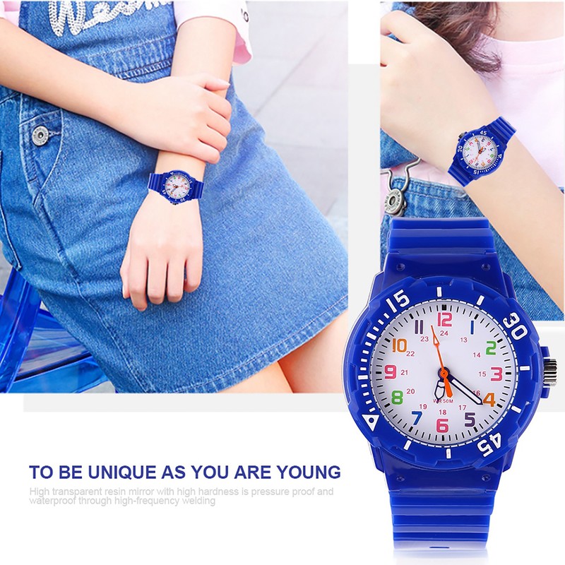 Boys Girls Sports Wristwatches Waterproof Children Quartz Analog Watches Blue