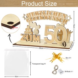 Geldgeschenke 50 Geburtstag,50.Geschenke Dekoration mit LED Lichterkette,Geschenke aus Holz zum 50 Geburtstag Mann Frau，Geldgeschenke Geburtstag Holz für Jungen und Mädchen