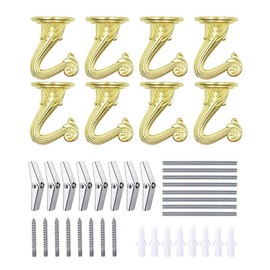 OBSTKUCHEN 8 Sets Swag Ceiling Hooks Heavy Duty Swag Hook with Hardware for Hanging Plants Ceiling Installation Cavity Wall Fixing (Gold)