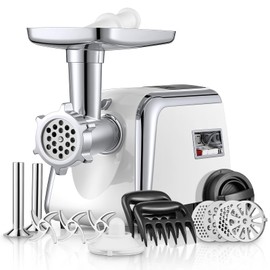 Meat Grinder Heavy Duty, 3000W MAX, 5 in1 Meat Grinder for Home with Stainless Steel Sausage Stuffer Tubes(2 Sizes), Kubbe Maker & Burger/Slider Maker, Storage Box