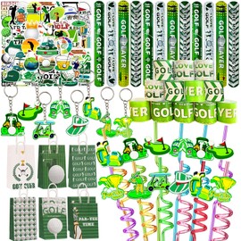 Meaxur 110 Pcs Golf Party Favor Set Includes Golf Theme Slap Bracelet Golf Drinking Straws Golf Ball Keychain Golf Gift Bags Golf Stickers for Golf Goodies Bags Filler Golf Birthday Party Decorations