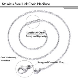 30 Pack 18 Inch Necklace Chain Stainless Steel Link Cable Chain Necklace with Lobster Clasps for DIY Jewelry Making