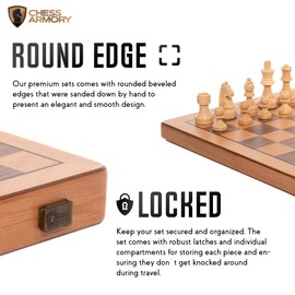 Chess Set Magnetic - Premium Wooden Board Game with a Portable Wood Case and Secure Storage for Pieces, Set for Kids and Adults (Beech Wood) - Chess Armory