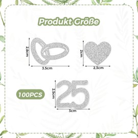 ALEGRE® Confetti Silver Wedding Decoration, Pack of 100 Glitter Silver Wedding Confetti, Table Decoration Wedding Decoration, Silver Wedding Decoration 25, Silver Wedding Confetti for 25 Years Silver