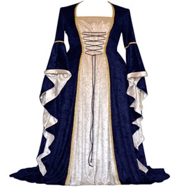 Costume Bay Womens Medieval Gothic Renaissance Gown Velvet Witch Wench Victorian Dress Costume Cosplay Dress up Party Costume (Navy, M)