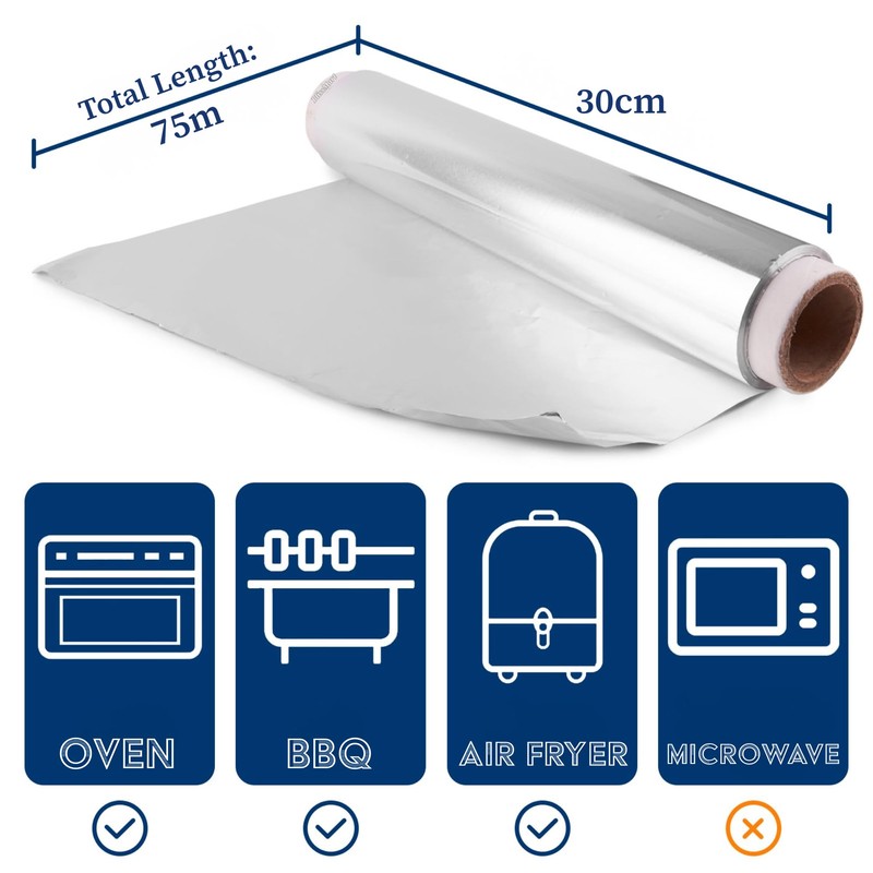 BlissMart Aluminium Foil Roll 30cm x 75m Tin Foil Kitchen