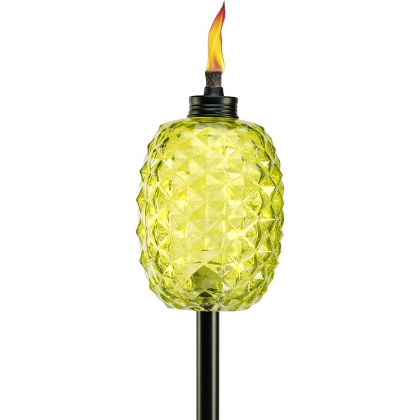 TIKI Green Brand Convertible Torch Glass Pineapple Outdoor Decorative Lighting for Lawn Patio Garden, 65 in, 1117095