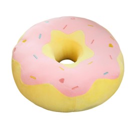 Round Donut Pillow 15 Inches Soft Plush Funny Food Stuffed Decor Seat Pad Cushion for Couch Chair Floor Sofa (Pink Yellow)