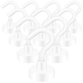Neosmuk Magnetic Hooks, 10 kg + Extra Strong Magnetic Hooks for Grill, Neodymium Magnets, Magnetic Holder, Hook Magnetic Workshop Furnishings (White, Pack of 10)