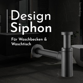 Bürstenking Universal Design Siphon for Washbasins and Washbasins, Easy Assembly and Cleaning, 1 1/4 Inch Connection Thread, Round Shape, Matte Black