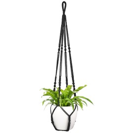 Mkono 43 Inch Macrame Plant Hanger Large for up to 12 Inch Pot Extra Long Hanging Plant Holder No Tassels Hanging Planter Basket with Wood Beads for Indoor Outdoor Boho Home Decor, Black