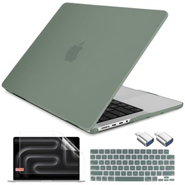DONGKE Compatible with New MacBook Pro 16 inch Case 2024 [M4 Pro / M4 Max Chip] Model A3403 A3186, Protective Plastic Hard Shell & Keyboard Cover & Screen Film & Type C Adapter - Midnight Green
