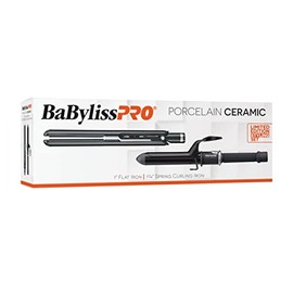 BaBylissPRO Porcelain Ceramic 1" Flat Iron and 1 1/4" Spring Curling Iron Prepack
