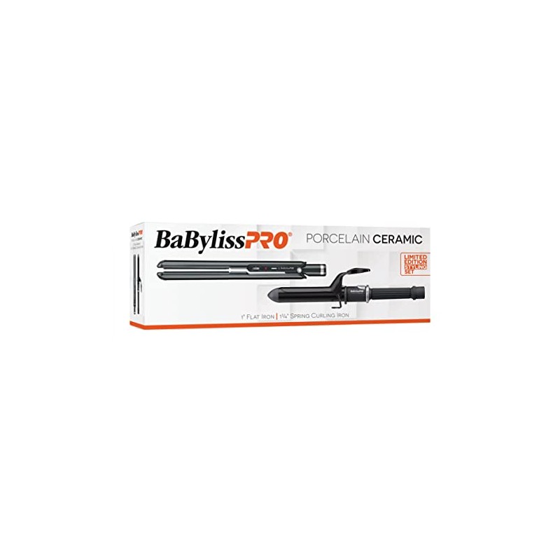 BaBylissPRO Porcelain Ceramic 1" Flat Iron and 1 1/4" Spring