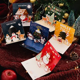 Christmas Pop Up Card with 3D Snowman with Christmas Tree Design, Xmas Pop Up Card, Greeting Card, Thinking of You Card, Winter Card - Christmas Present for Family and Friends(6 pcs)