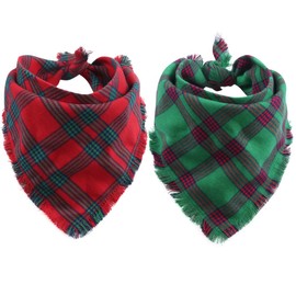 2 Pack Dog Bandana Christmas Plaid Reversible Triangle Bibs Scarf Accessories for Dogs Cats Pets Animals