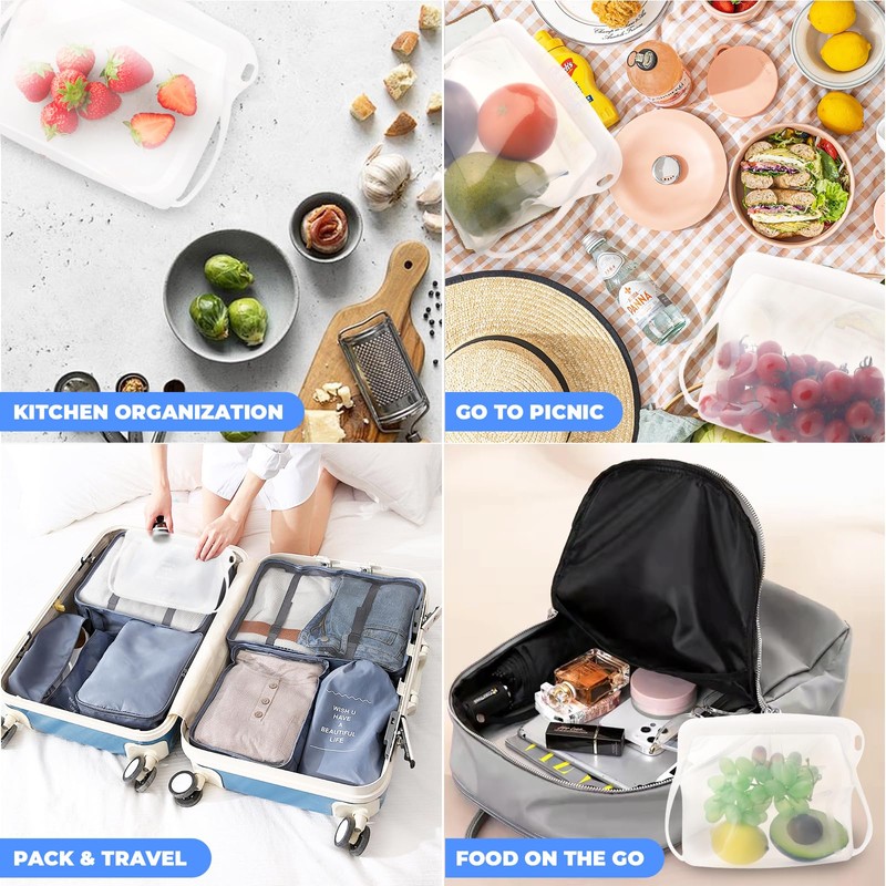 Reusable Silicone Storage Bags, 2 PCS Stand Up Food Grade