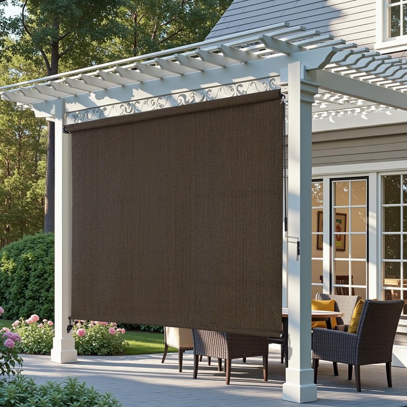 AOSKY Outdoor Roller Shades，Cordless Patio Shades Roll Up Outdoor Blinds，Roller