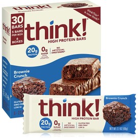 think! (thinkThin) High Protein Bars - Brownie Crunch, 20g Protein, 0g Sugar, No Artificial Sweeteners, Gluten Free, GMO Free, 2.1 oz bar (30 Count - packaging may vary)