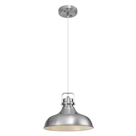 ALAISLYC Brushed Nickel Farmhouse Pendant Lights Matte Pendant Lighting for Kitchen Island Industrial Adjustable Height Vintage Dome Hanging Light Fixtures for Barn, Dining Room 1 Pack