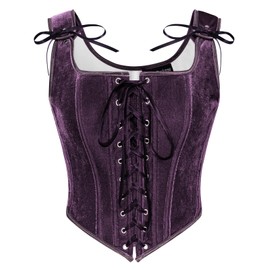 SCARLET DARKNESS Women's Renaissance Corset Vintage Lace-Up Festive Velvet Bustier, purple