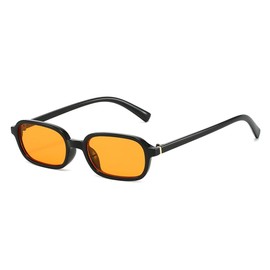 YAMEIZE Vintage Rechteckig Sonnenbrille für Frauen - Männer Retro 90s Jahre Schma Rechteckigel Sonnenbrille UV400 (Hellschwarz Orange)