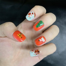 Aucenix Children Press On Nails Short Stick On False Gel Nail Kit, Polish-Free Color Manicure Full Cover with Adhesive Backing for Christmas Day Playing for Girls Decoration