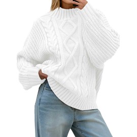 Saodimallsu Womens Oversized Cable Knit Sweaters 2025 Fall Winter Trendy Button Up Turtleneck Chunky Pullover Sweater Tops White