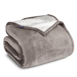 Bare Home Sherpa Fleece Blanket - Twin/Twin Extra Long - Blanket for Bed, Sofa, Couch, Camping, Travel, and Gifts - Warm & Lightweight - Fluffy & Soft Blanket - Reversible (Twin/Twin XL, Taupe)