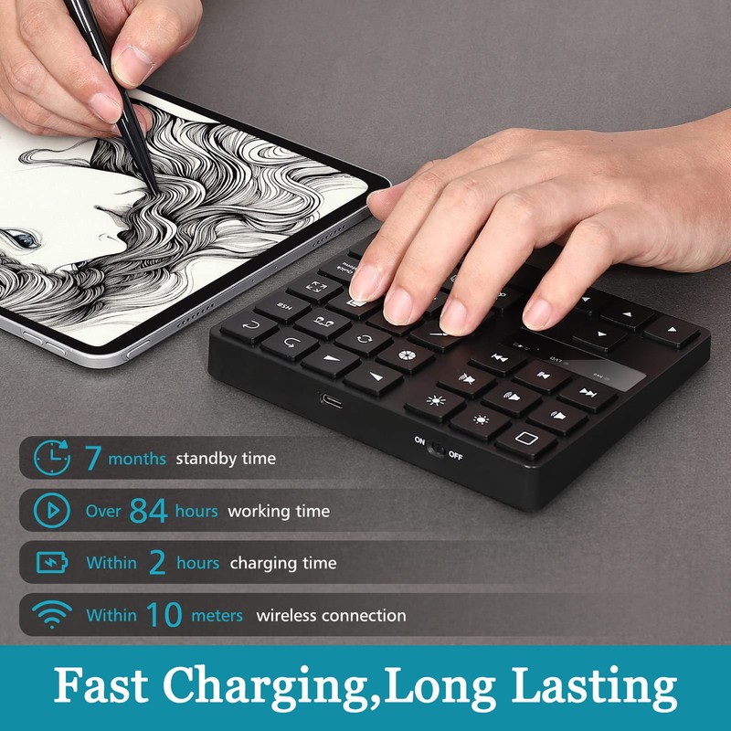 BT5.0 Drawing Keyboard for Procreate, 35 Keys One Handed Wireless