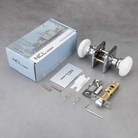 NCL White Door Knobs, Door Knob Interior, Porcelain Square Door Levers, Bright Chrome Privacy Door Handles, Door Locks for Bedroom and Bathroom