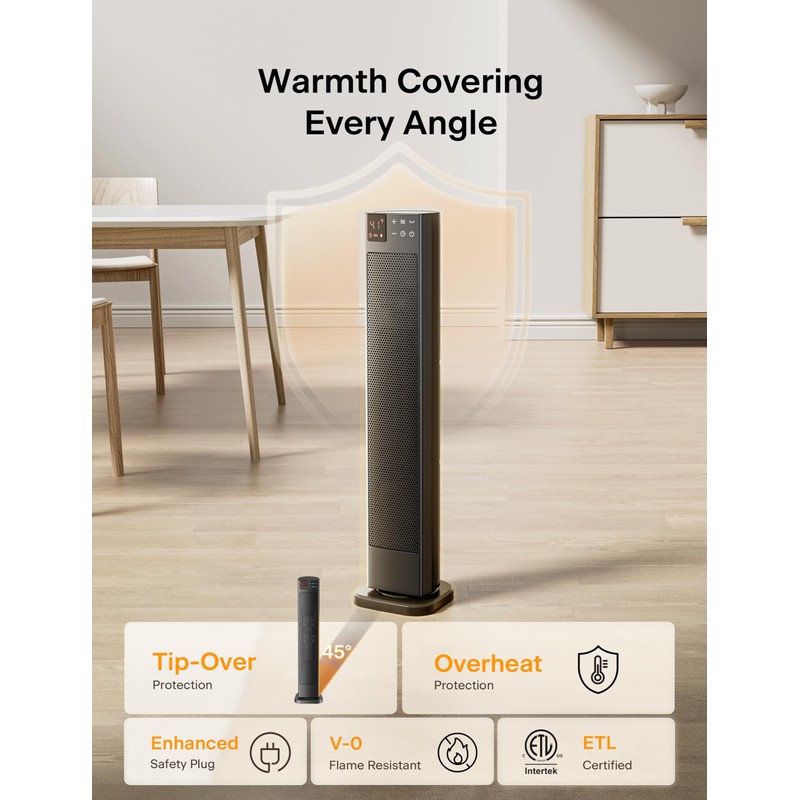 PELONIS 30” Ceramic Tower Space Heater with Adjustable Thermostat for
