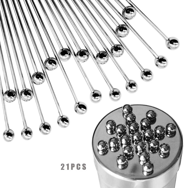 Amersis 4.5" Metal Cocktail Picks 21Pack+Holder Kit,Premium 304 Stainless Steel
