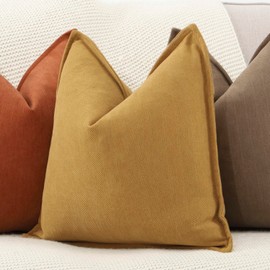 MADIZZ Textured Chenille Throw Pillow Covers Set of 2 Super Soft Decorative Pillow Covers Boho Cushion Covers Modern Farmhouse Home Decor for Sofa Bedroom 18x18 inch Mustard Yellow