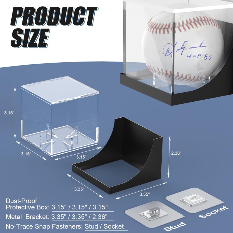 Baseball Display Case Wall Mount, UV Protected Clear Acrylic Baseball
