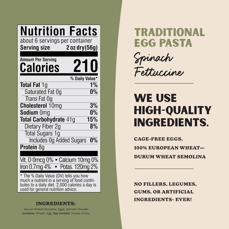 Al Dente Spinach Fettuccine – All-Natural, Hand-Crafted Egg Pasta. Traditional