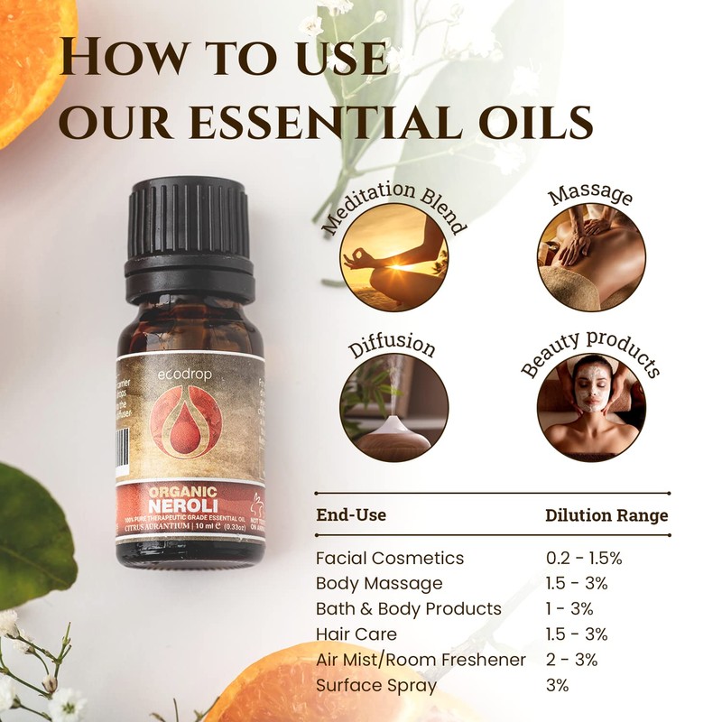 Ecodrop Organic Neroli Essential Oil 10ml | Citrus Aurantium