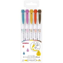 Zebra Highlighter Mildliner Brush Refined Color 5 Colors Set, WFT8-5C-RC