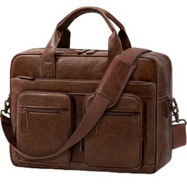 RAINSMORE Vintage Messenger Bag Men PU Vegan Leather Laptop Bag 15.6 Inch Waterproof Briefcase Men’s Large Computer Bag for Work Office Travel Retro Satchel Bags for Men Professional Dark Brown