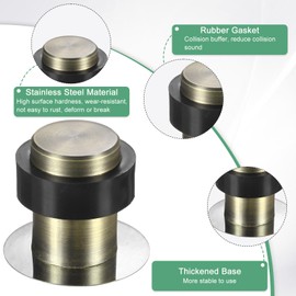 M METERXITY 2-Pack Floor Door Stoppers, Stainless Steel Cylindrical Door Stop with Plastic Rubber Bumper for Living Room/Bedroom/Bathroom, Wall Protectors Doorstop [Brass Tone]