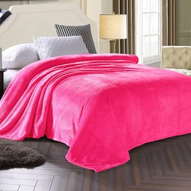Exclusivo Mezcla Fleece Bed Blanket King Size, Super Soft and Warm Blankets for Couch, Sofa and Bed Waffle Textured, Cozy, Fuzzy and Lightweight (Hot Pink, 90x104 Inches)