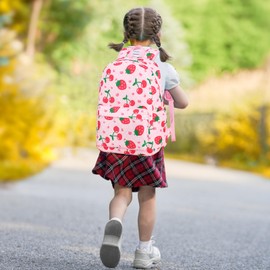 BTOOP Kids Backpack for Preschool Girls Strawberry Cherry Kindergarten Bookbag 15 inch Toddler Travel School Bag Fits Age 3-8