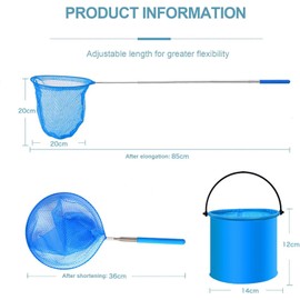 Telescopic Butterfly Nets, Extendable Fishing Nets with Folding Water Buckets for Catching Crabbing Bugs Insects Bird Playing Beach Ponds Pool Outdoor Telescopic Catching Net