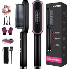 Cepillo Alisador de Cabello 3 en 1, Cepillo Alaciador de Cabello Eléctrico Profesional, 5 Temperaturas Ajustables 130-200°C, Alisado/Rizado sin Frizz, Daño Cero, 360g Liviano, 100-240V Ideal para Viajes