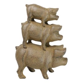 Ebros Gift 6.5" Tall Vintage Rustic Cast Iron Western Farmhouse Barn Animals Stacked Pig Family Boar Swine and Piglet Figurine Farm Kitchen Dining Countertop Plaque